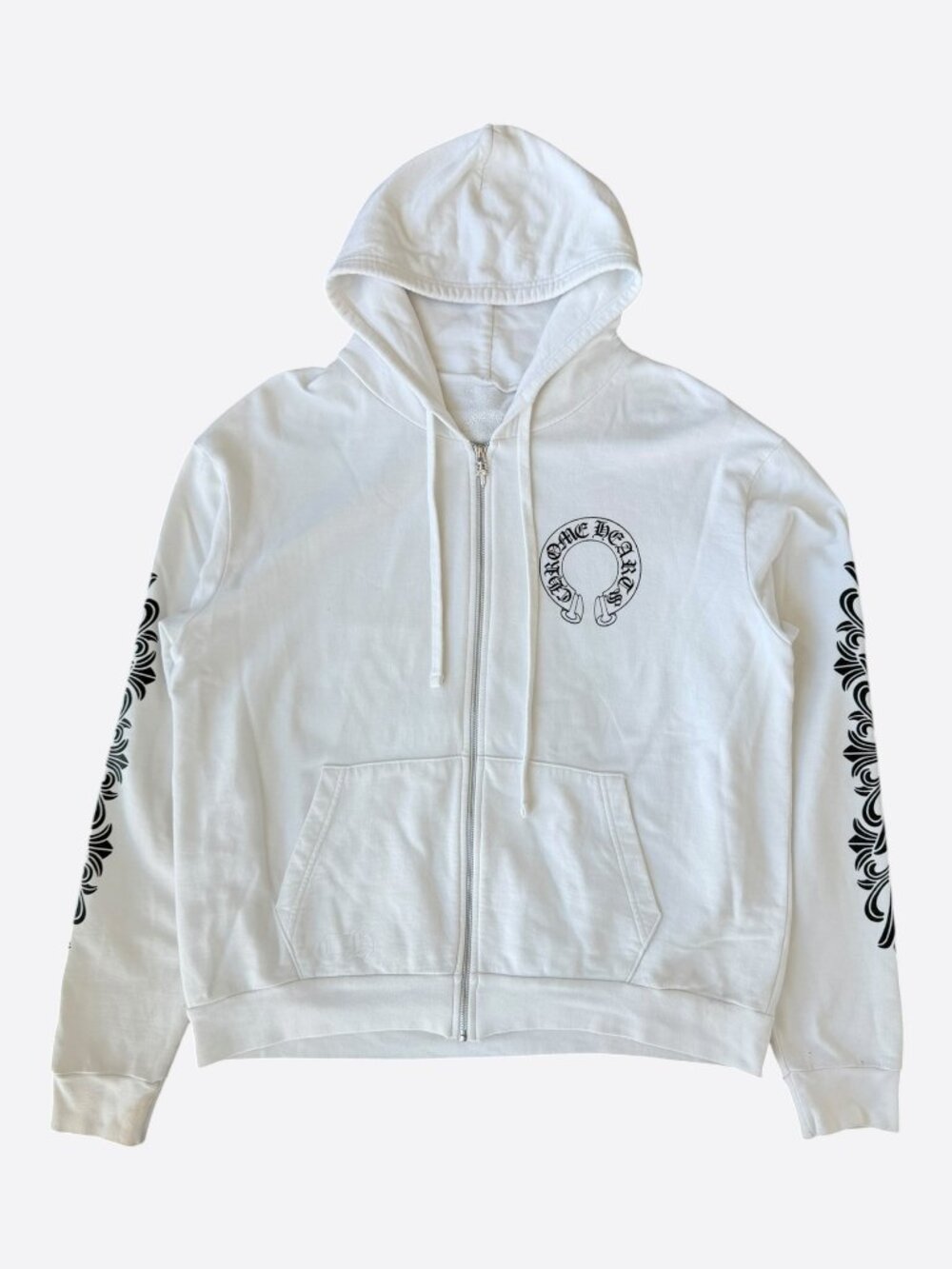 Chrome Hearts White & Black Horseshoe Logo Zip Up Hoodie